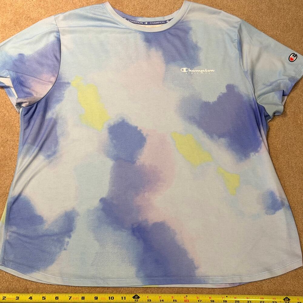 Champion Authentic Athleticwear T-Shirt Womens 2XL Blue Tie Dye Watercolor